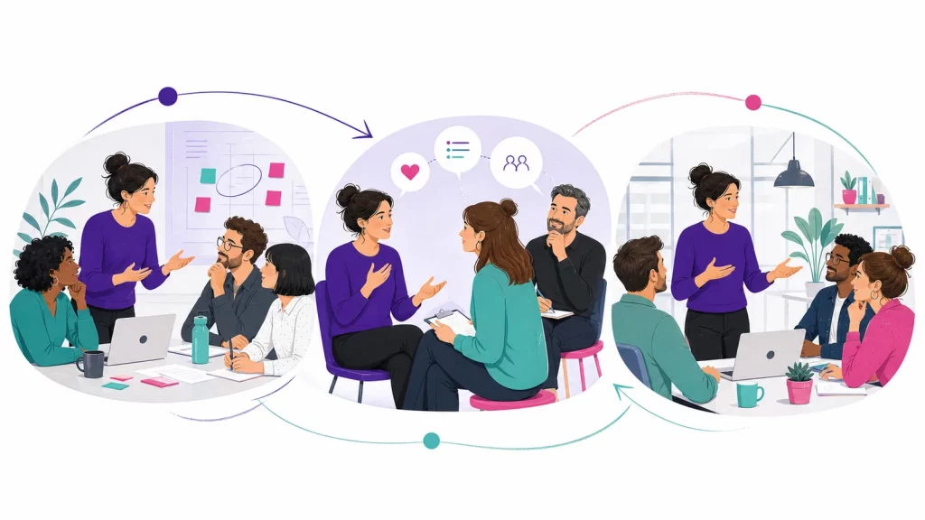 Une nouvelle manager expérimente, reçoit du feedback puis applique ses pratiques avec son équipe